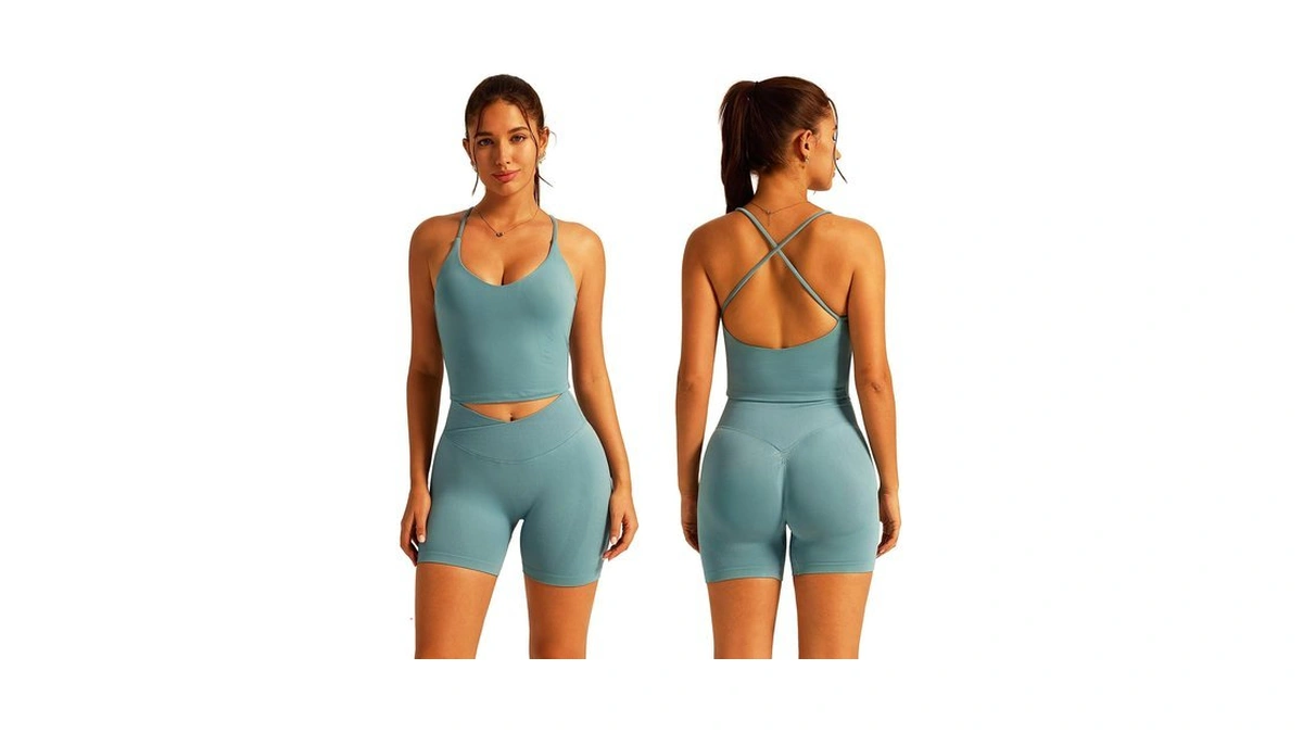 Abociw Workout Sets For Women 2 Piece V Neck Cross
