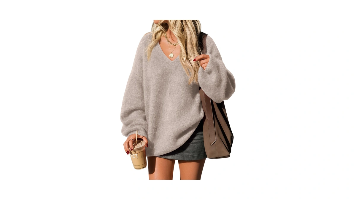 Trendy Queen Womens Oversized Chunky Knit V Neck Fall Sweater