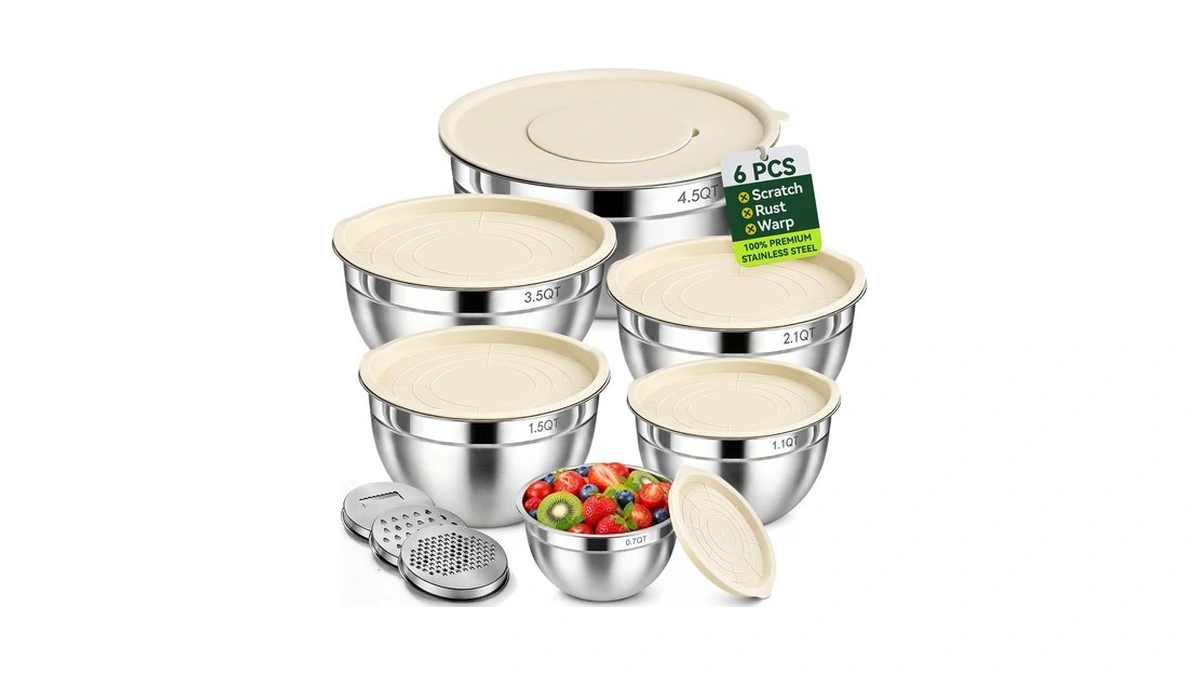 Rfappmv Stainless Steel Mixing Bowls: 6 Nesting Bowls With Lids