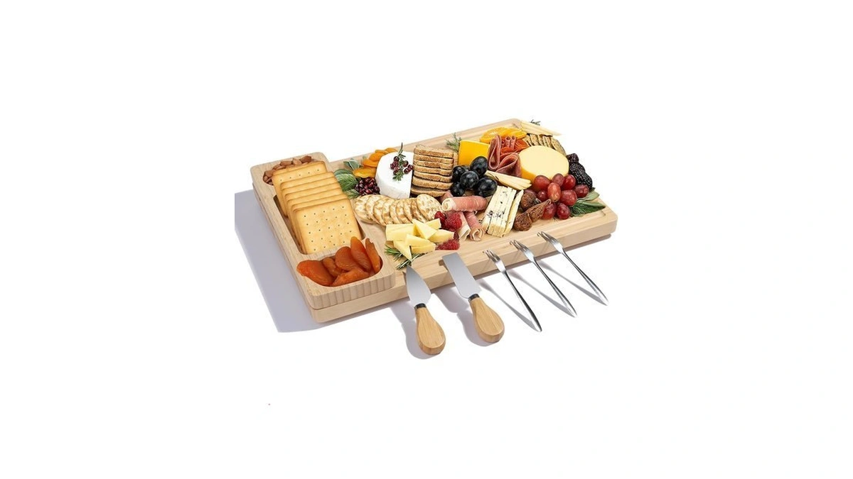 Premium Bamboo Cheese And Charcuterie Board Set - Large Wooden