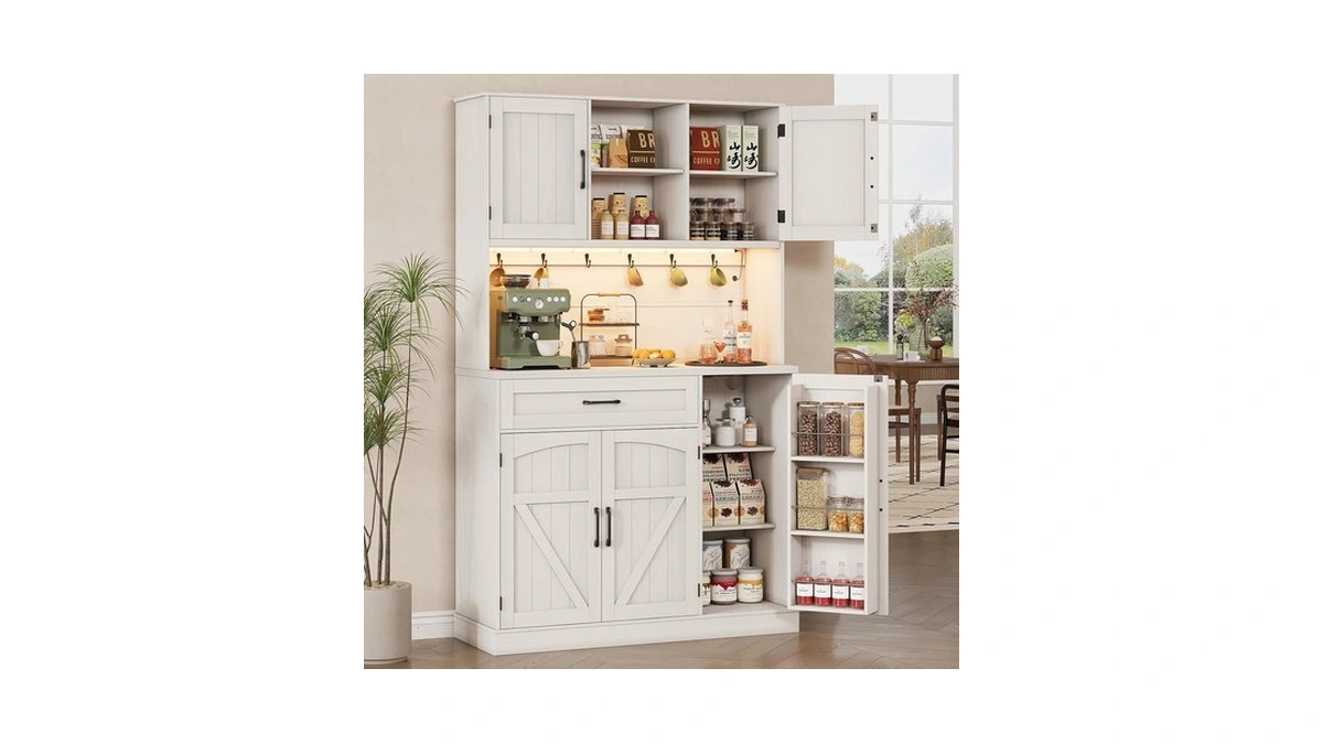 Comfycorner 71" Pantry Cabinet, Kitchen Storage Cabinet With Led &