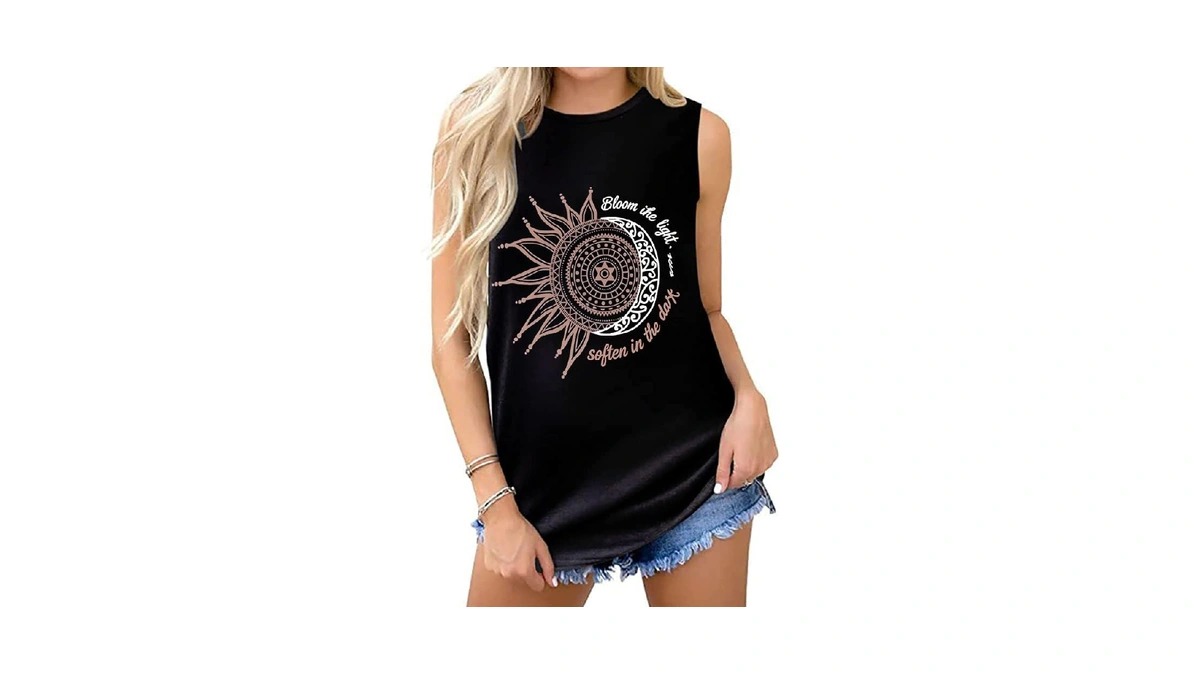 Womens Tank Tops Summer Graphic Sleeveless T Shirts Blouses, Black