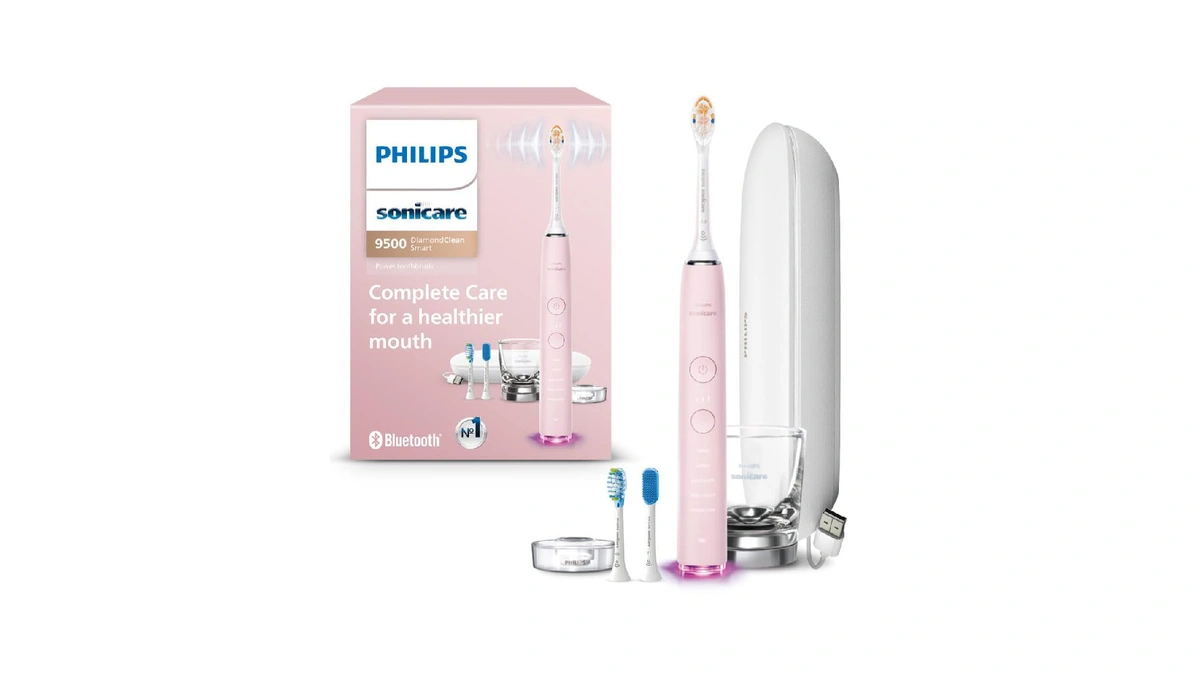 Philips Sonicare Diamondclean 9500 Electric Toothbrush 3 Brush Heads, Pink