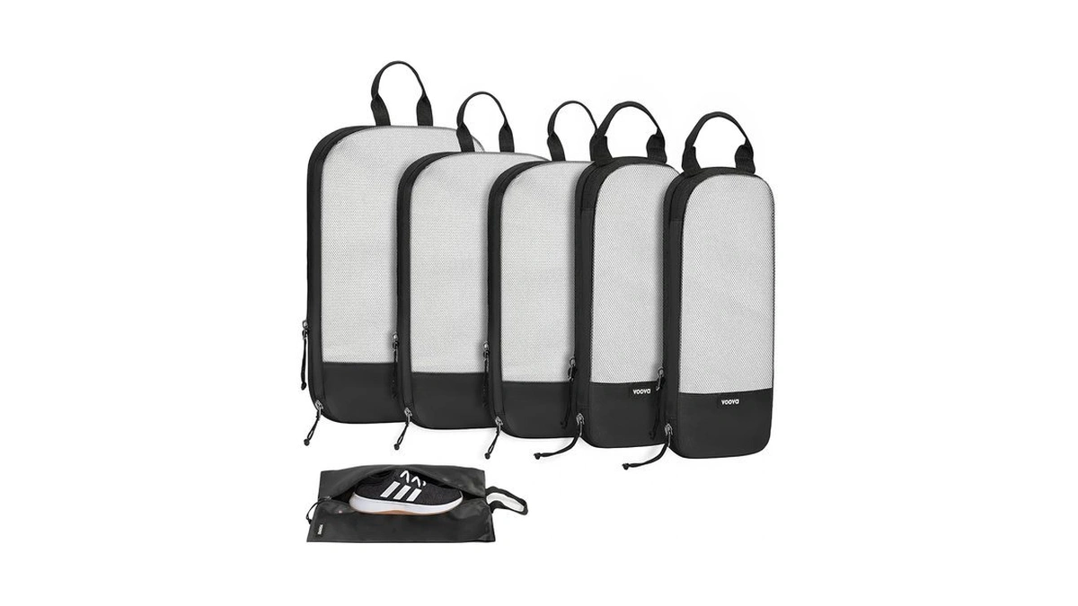 Voova Compression Packing Cubes For Travel, 6 Piece Set, Black