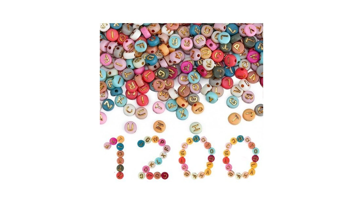 Gionlion 1200+pcs Colorful Round 4x7mm Letter Beads For Bracelet Making,