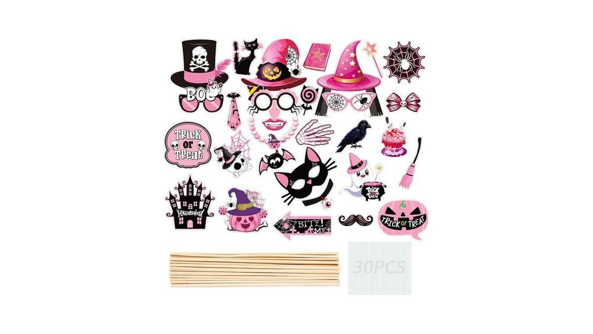 Joogee Halloween Photo Booth Props 30 Pcs Set, Pink Photoshoot
