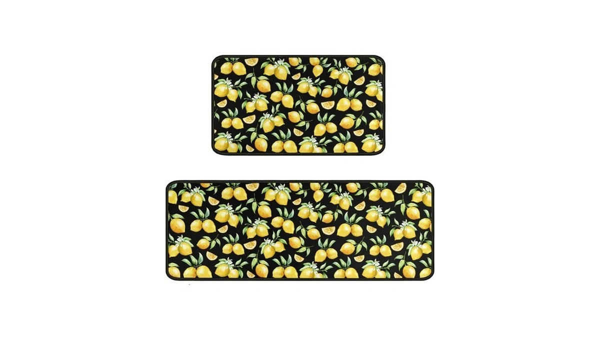 Dcohluk 2 Pieces Black Lemon Kitchen Decor Rug Set, Washable