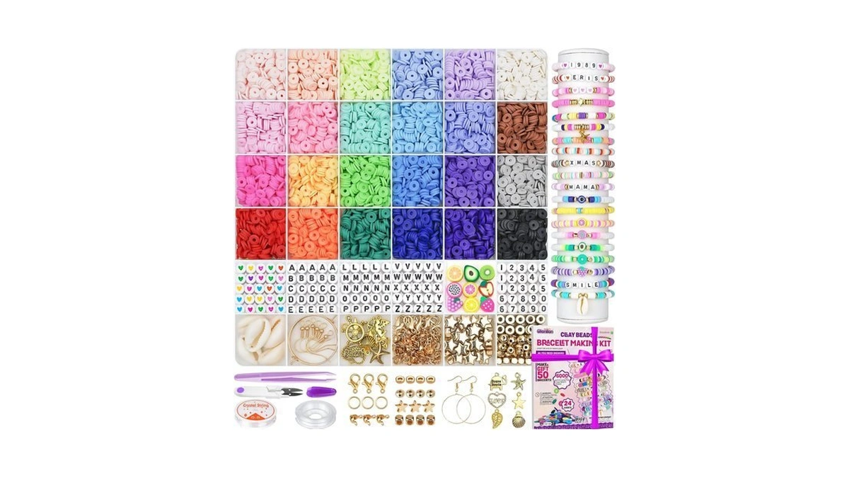 Gionlion 24 Colors Clay Beads Friendship Bracelet Making Kit W/charms