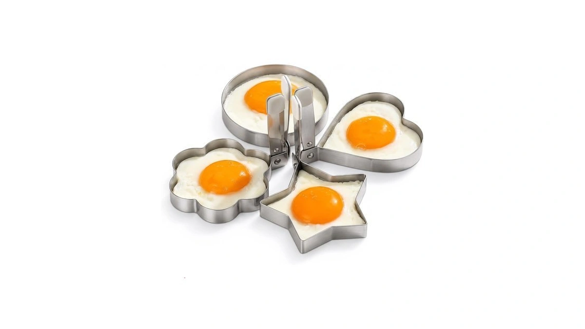 4 Pcs Pancake Molds Stainless Steel Egg Mold Silicone Grips