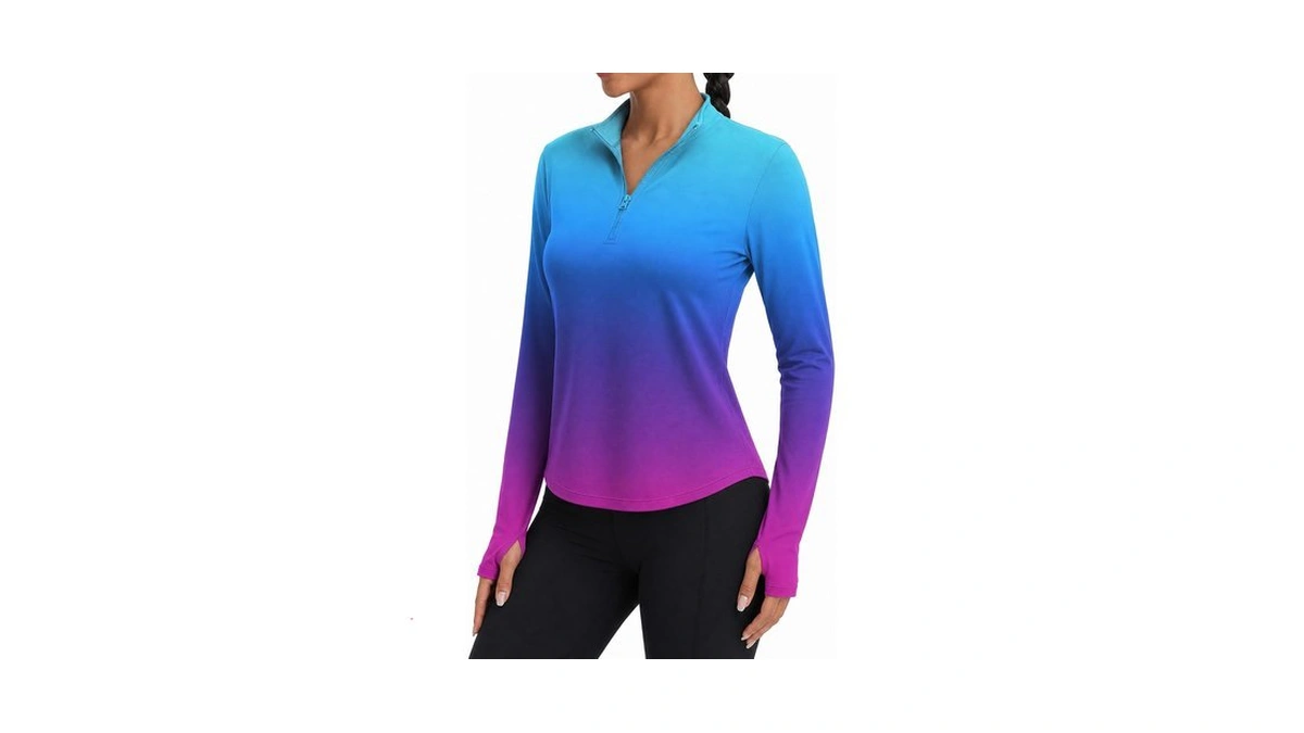 Alaroo Women's 1/4 Zip Long Sleeve Shirts Workout Tops Rainbow