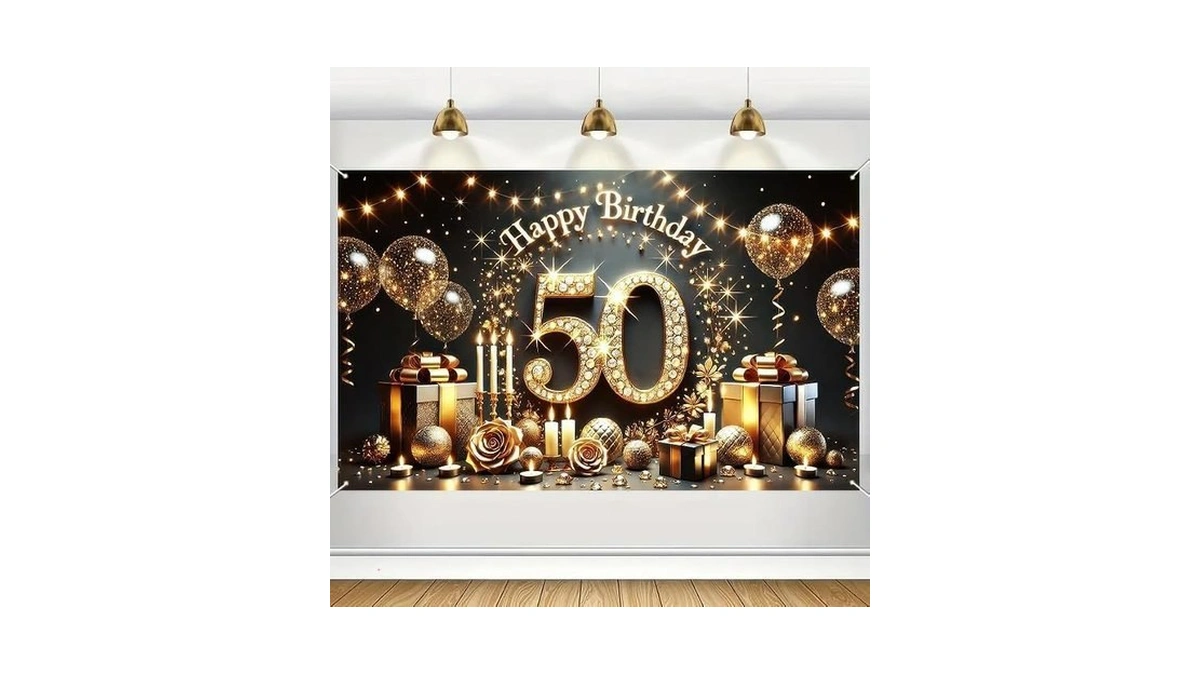 Blissyard 50th Gold Polyester Birthday Banner 71x43 Inch Party Decor