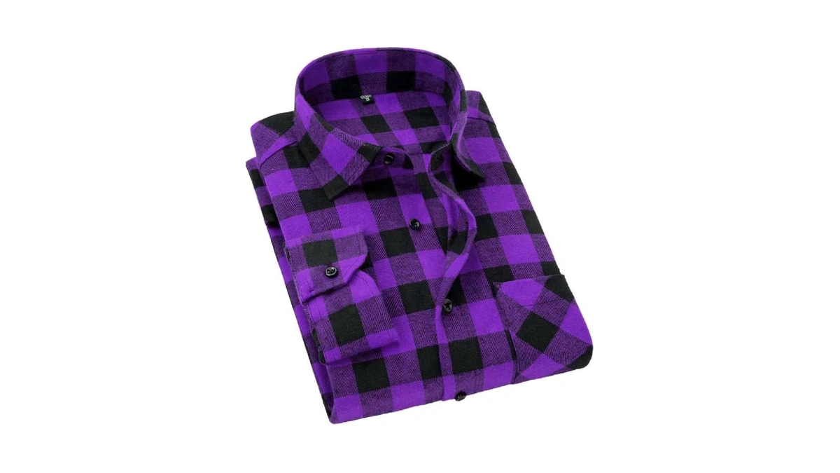Cromoncent Men's Casual Plaid Flannel Long Sleeve Button Down Shirt,purple