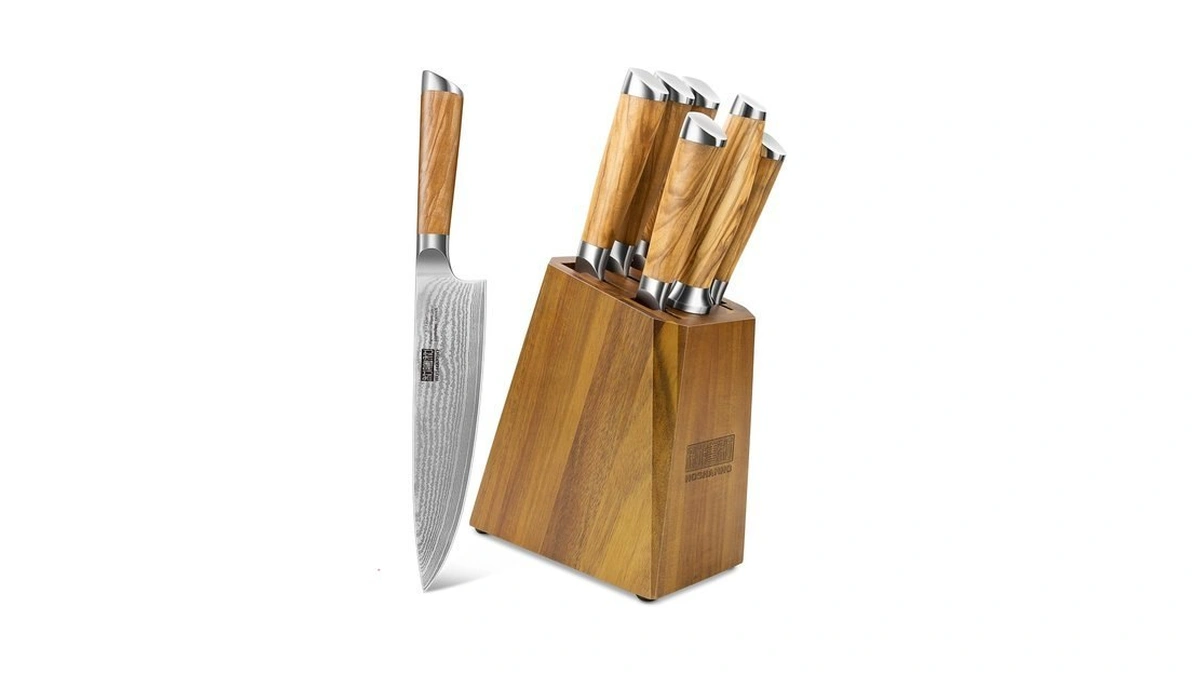 Hoshanho Damascus Knife Block Set 7pcs, Sharp Kitchen Knives With