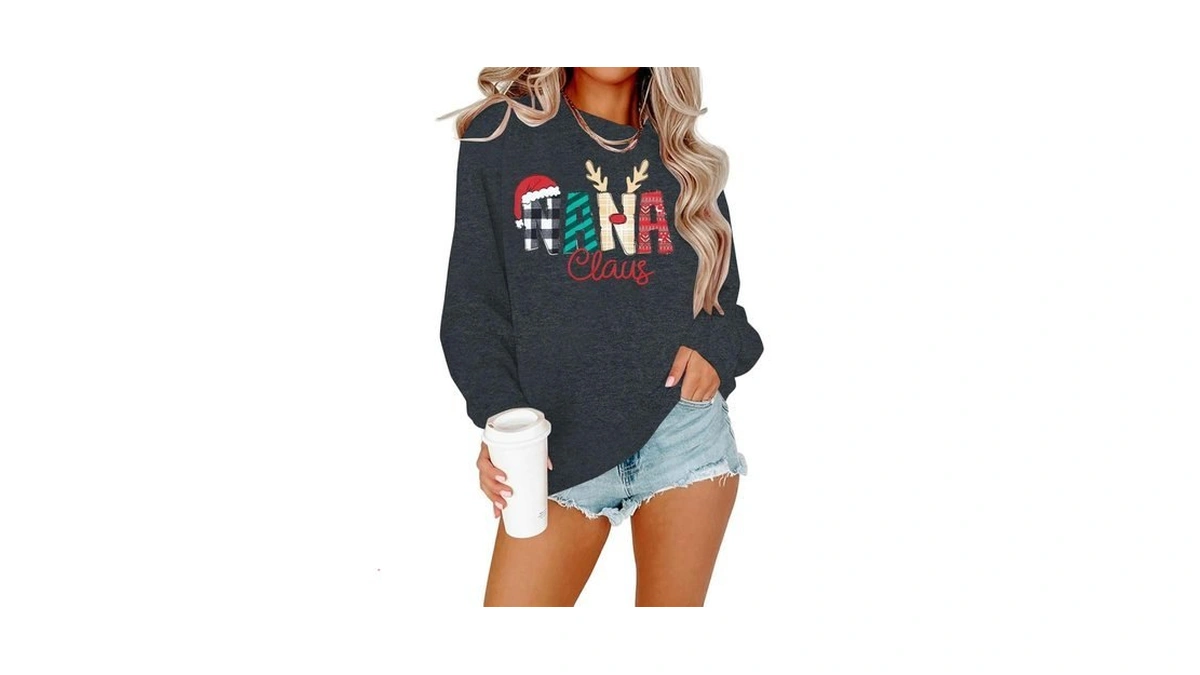 Egelexy Christmas Nana Claus Sweatshirt Women Nana Graphics Tops Vintage