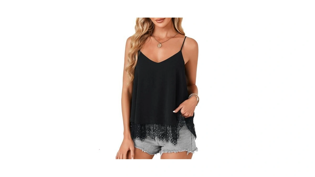 Lyaner Women's Summer Cute Cami Shirts V Neck Spaghetti Strap