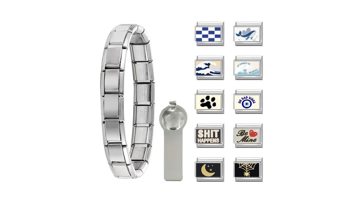 Italian Charms Bracelet Slive 10 Pcs Glitter Charm Set Jewelry