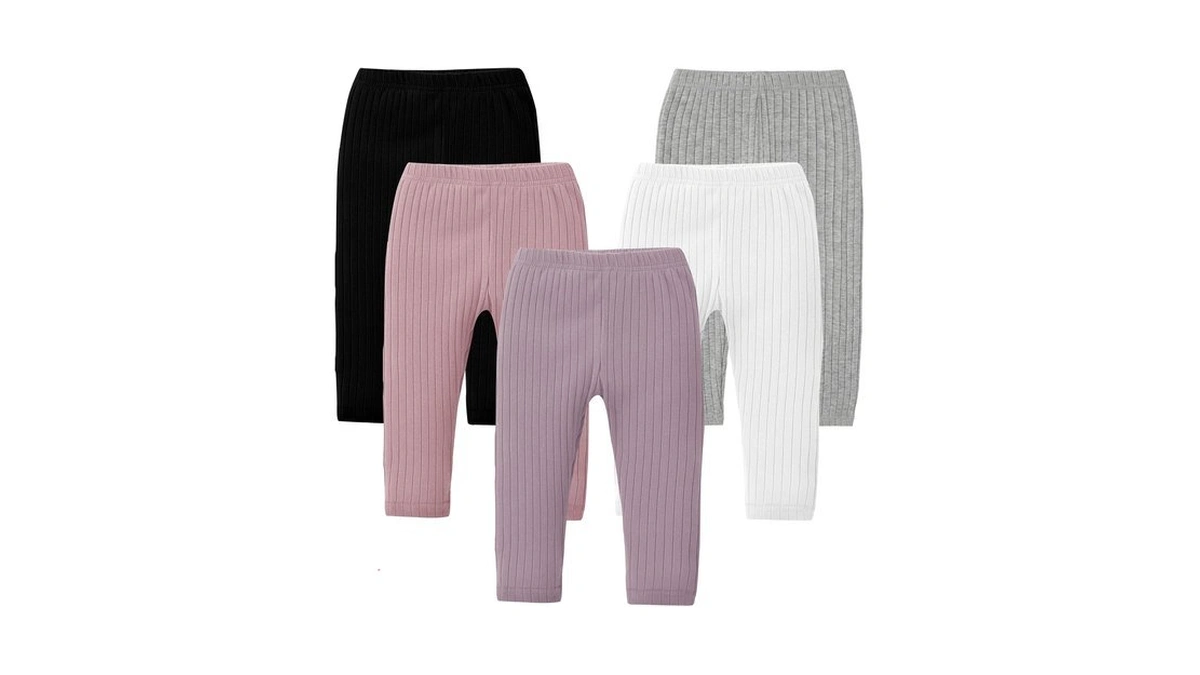 Resinta 5 Pack Baby Girl Leggings Soft Cotton Ribbed Toddler