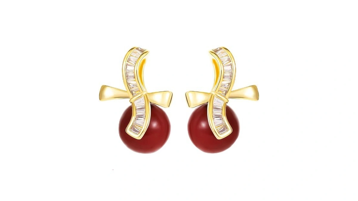 14k Gold Plated Pearl Drop Earrings For Women Jewelry (red-14k