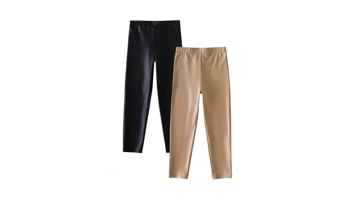 Sobowo Girls Faux Leather Leggings 2 Pack Soft Stretchy Pu