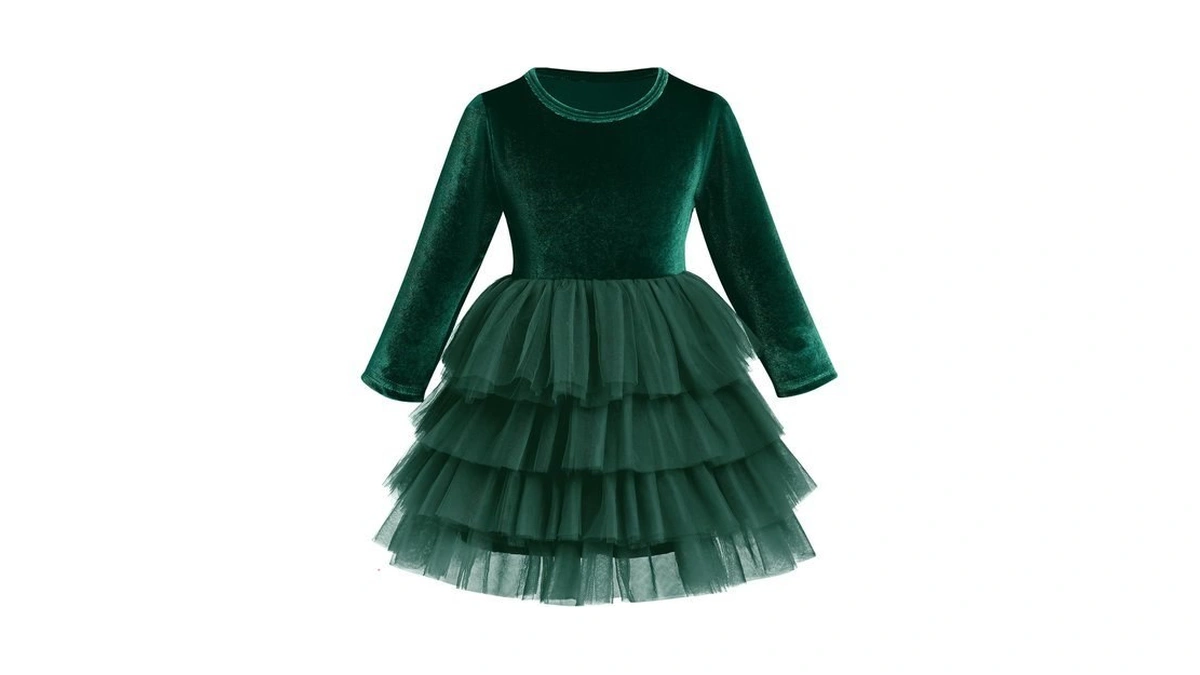 Green Christmas Dresses For Girls Long Sleeve Velvet Dress Toddler