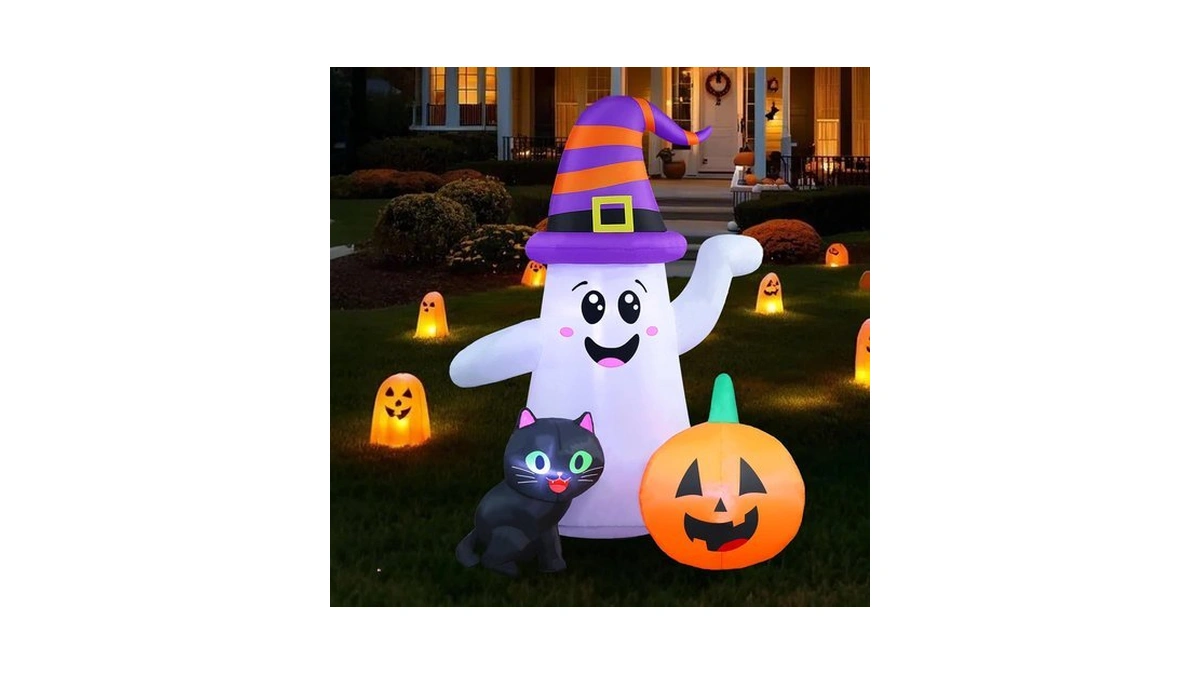 5ft Cute Halloween Inflatables Ghost, Blow Up Wizard Ghost With