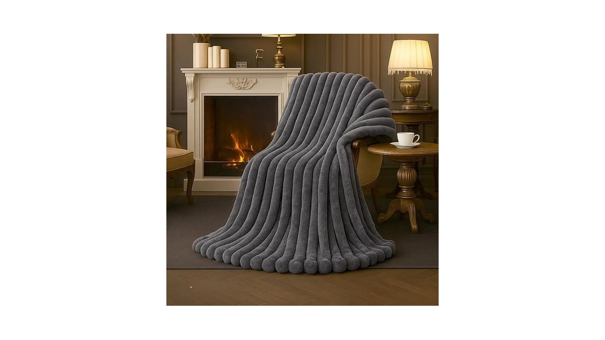 Amélie Home Soft Faux Fur Throw Blanket For Couch, Charcoal