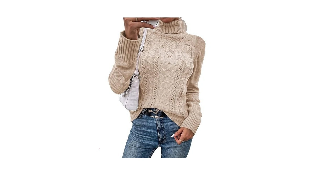 Saodimallsu Womens Turtleneck Cable Knit Fitted Sweater Pullover Tops