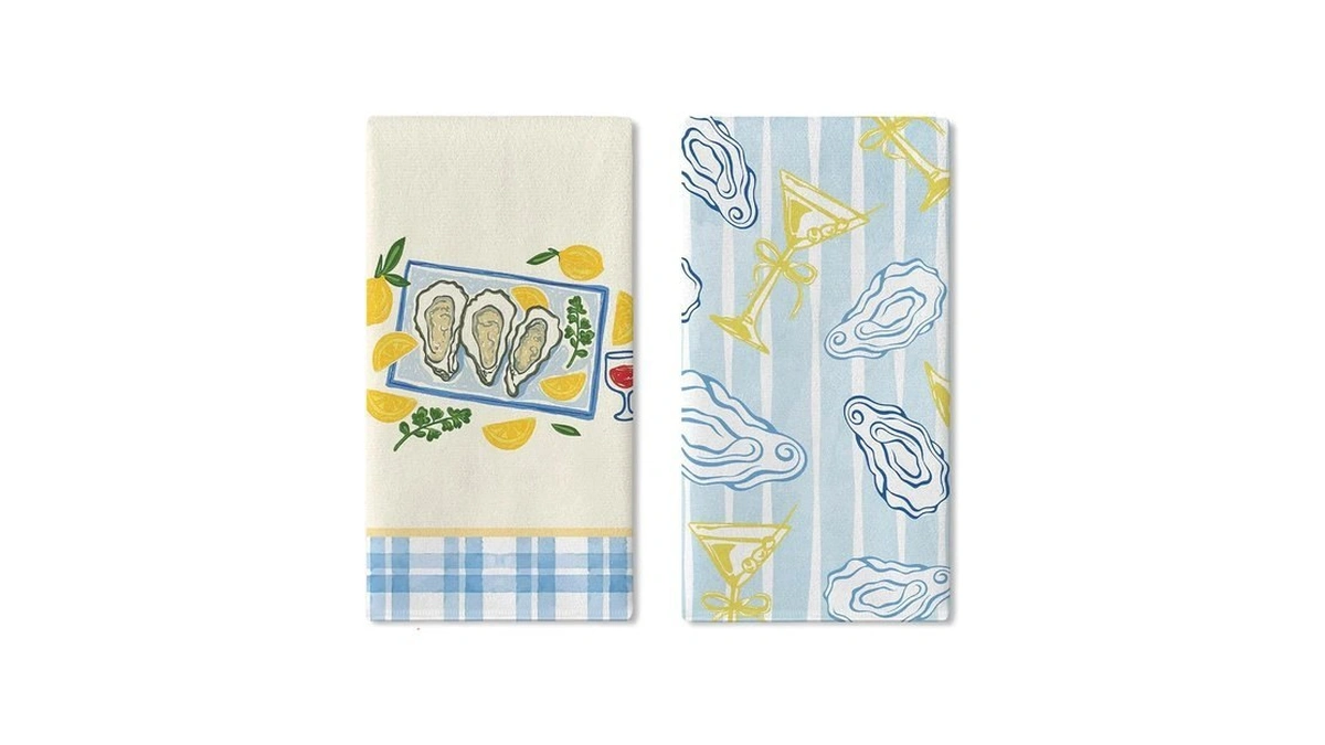Croar Coastal Oyster Martini Kitchen Dish Towels Set Of 2,