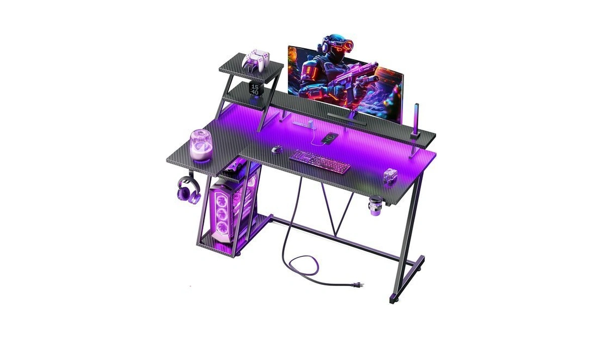 Korfile 40 Inch Gaming Desk With Led & Power Outlet,