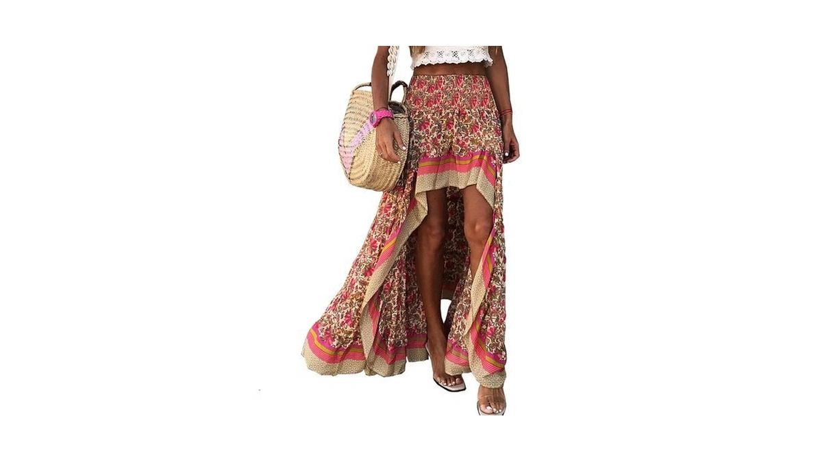Btfbm Boho High Low Long Maxi Skirts For Women,x-red,s