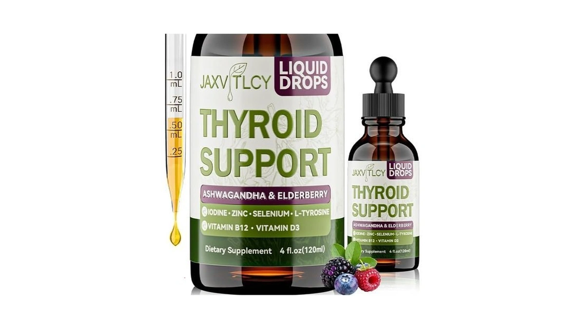 Jaxvitlcy Thyroid Support Drops, Ashwagandha & Iodine, Berry, 4 Fl