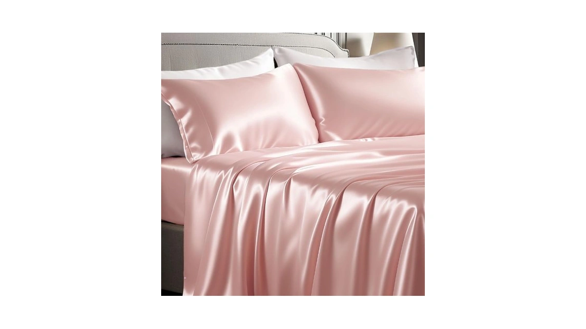 Bedsure Pink Satin Sheets Queen Size, Soft Silky Bedsheets For