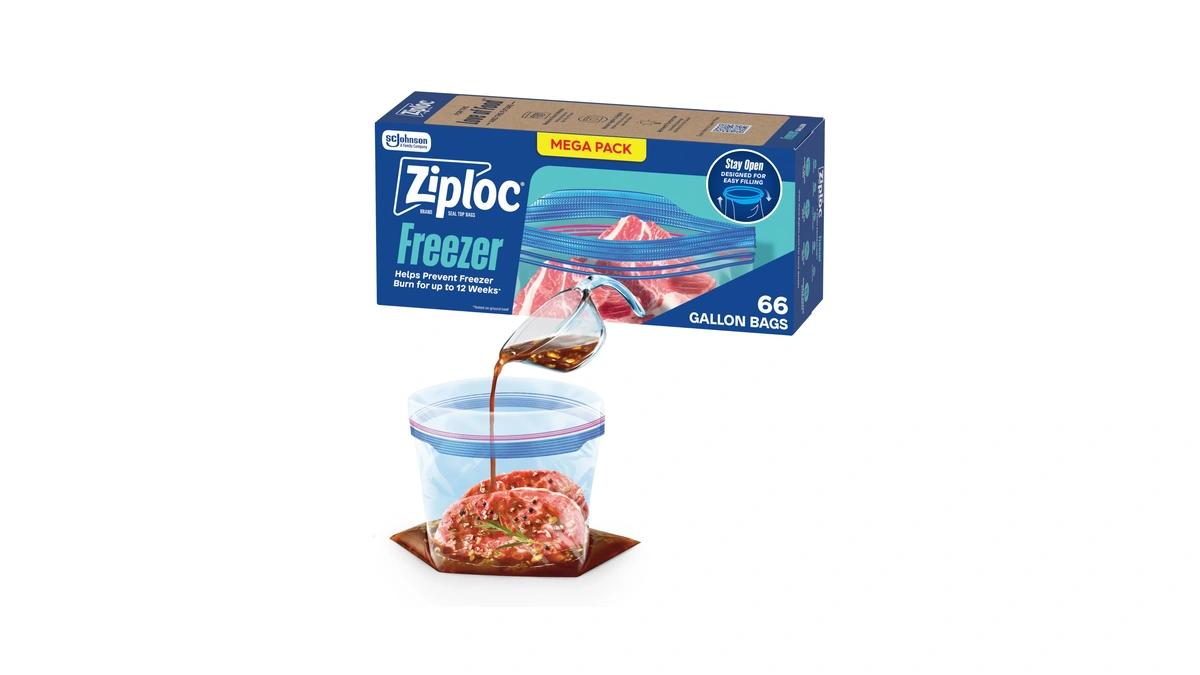 Ziploc Gallon Freezer Bags, Food Storage, Stand-up Bottom, 66 Count
