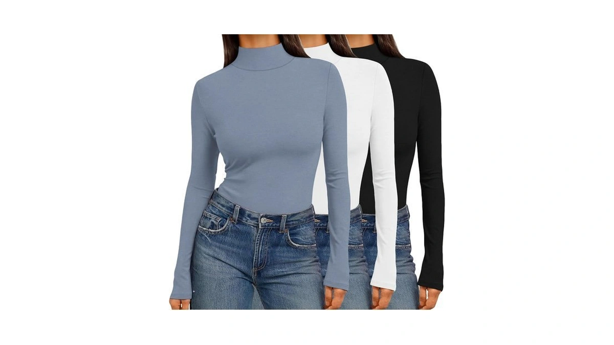 Ekouaer 3 Pack Womens Mock Turtleneck Tops Long Sleeve Shirts