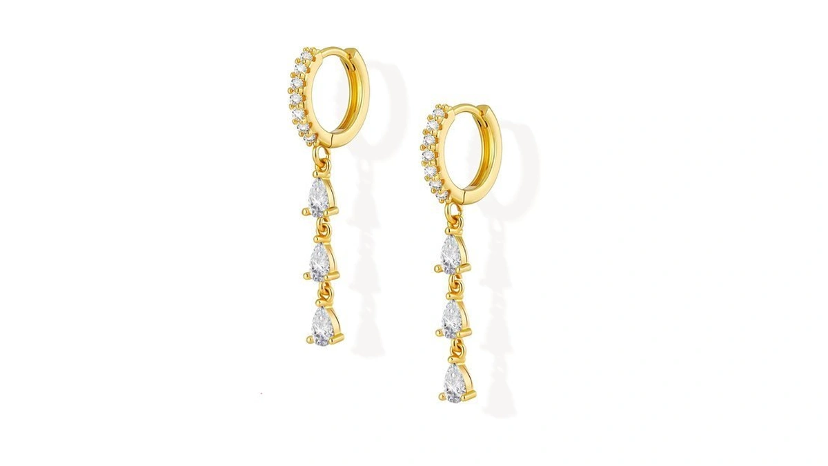 Shownee Gold Dangle Earrings For Women - Long Cz Drop