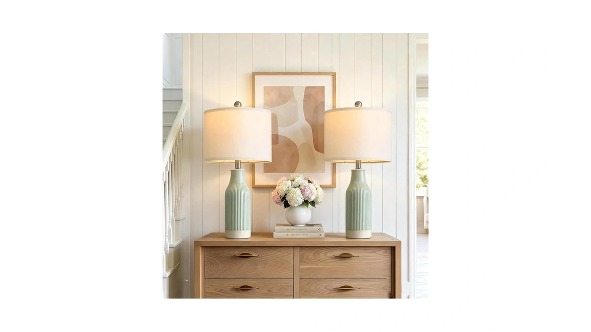 Usumkky Modern Green Ceramic Table Lamp Set F...