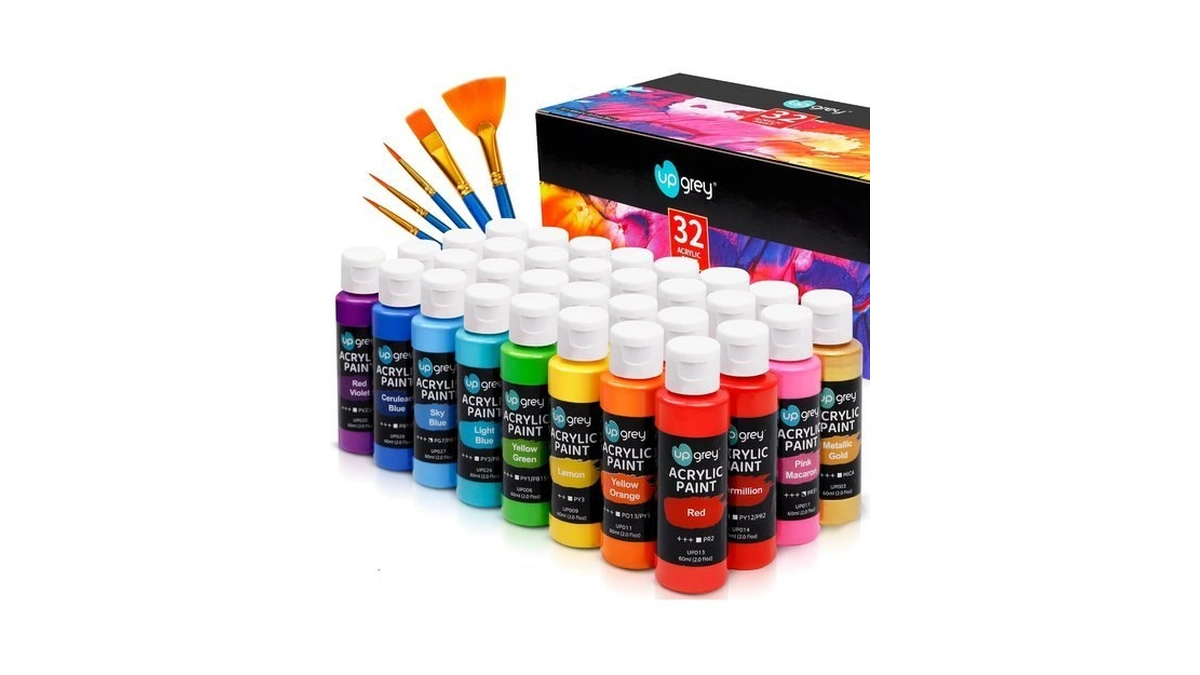 Acrylic Paint Set,32 Colors With 2oz Bottles And Paint Brushes