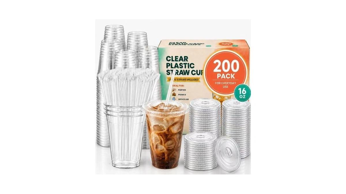 𝟐𝟎𝟎 𝐏𝐚𝐜𝐤 𝟏𝟔 𝐨𝐳 Plastic Cups With Lids, Plastic Coffee