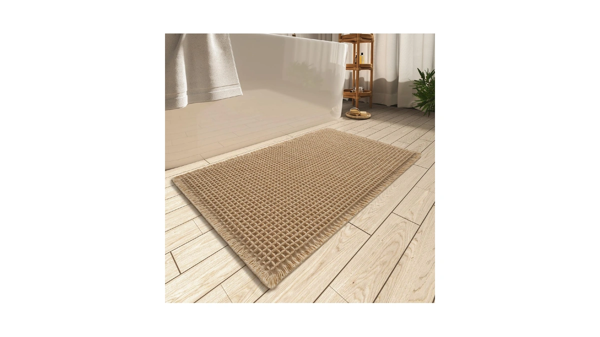Upgraded Waffle Bath Mat Ultra Absorbent Non Slip Bathroom Mat,