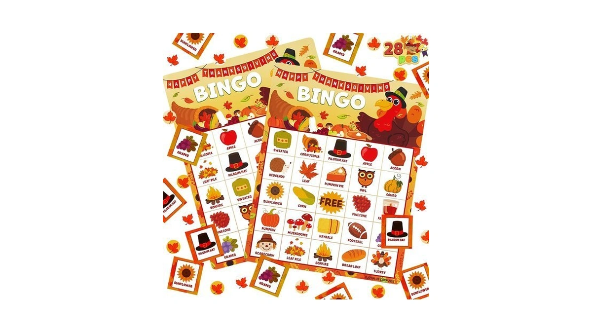 Joyin 28-player Thanksgiving Bingo Game Cards (5x5 Grid) For Kids