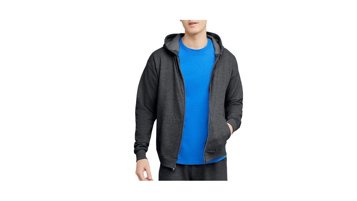 Hanes Men's Full-zip Eco-smart Hoodie, Charcoal Heather, Large