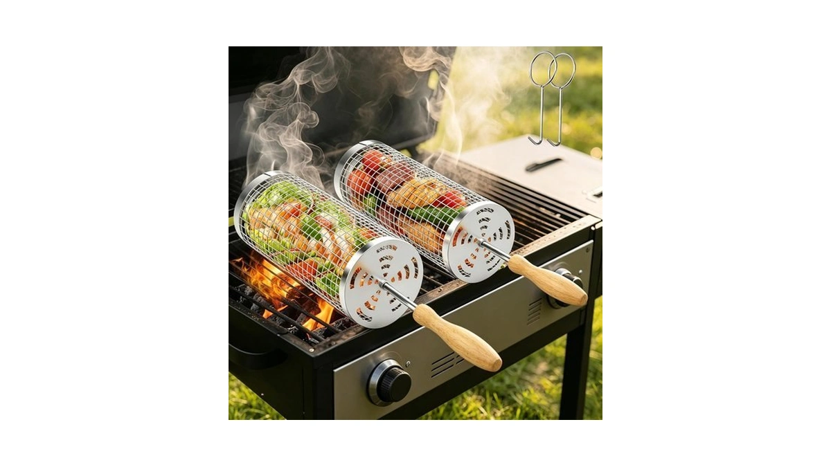 Rolling Grill Baskets, 304 Stainless Steel Grill Basket Bbq Tools