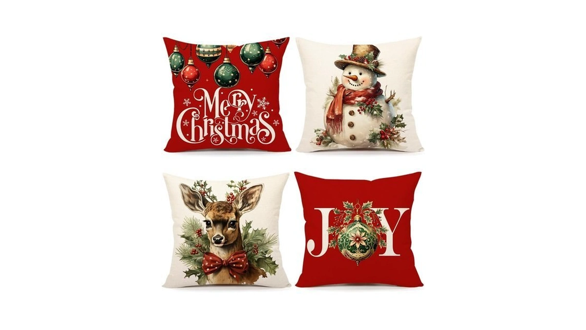 4th Emotion Christmas Pillow Covers 18x18 Set Of 4 Red