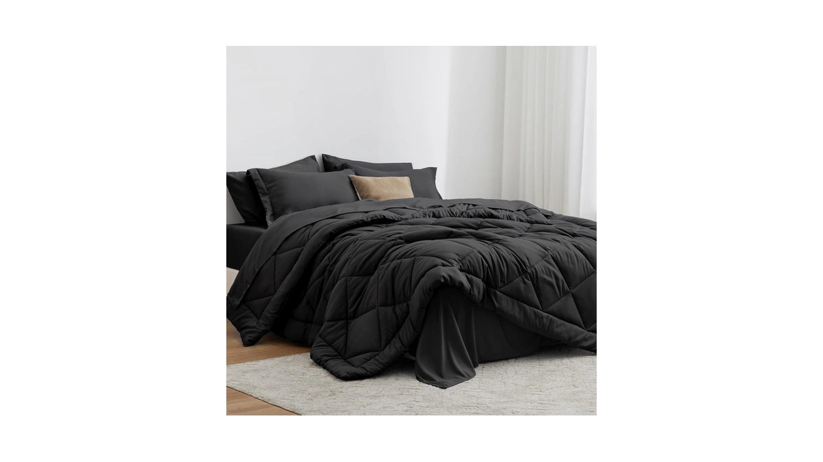 Love's Cabin Queen Comforter Set Black, 7 Pieces Queen Bed