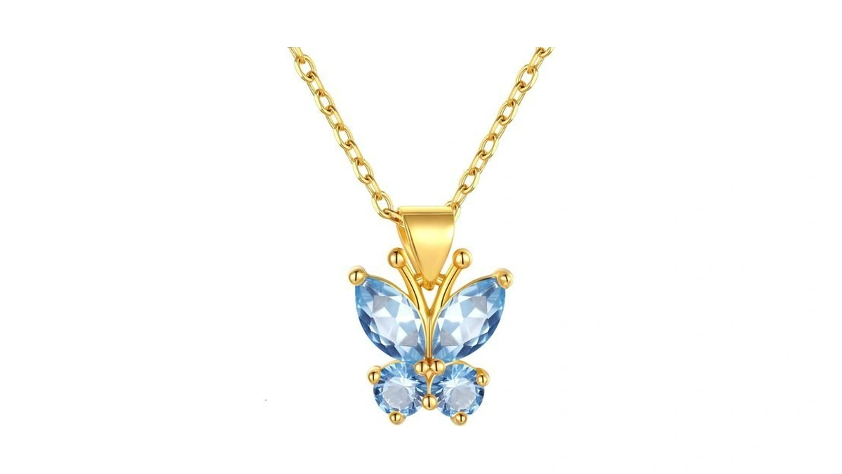 Findchic Butterfly Necklaces For Women 14k Gold Plated March Birthstone
