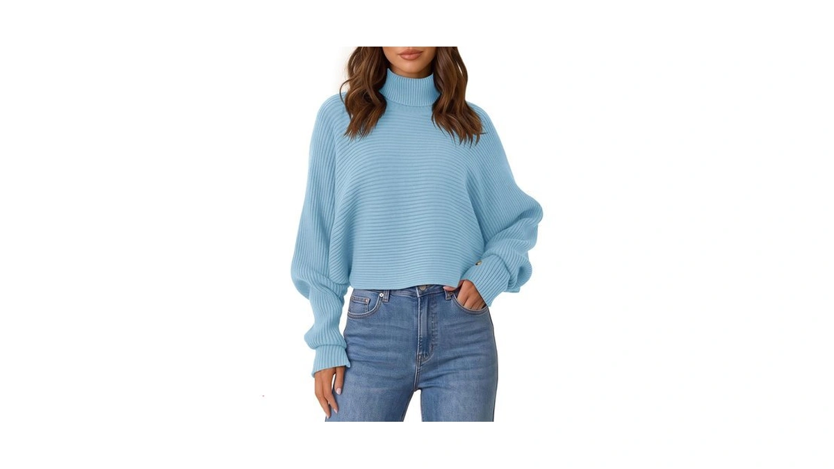 Saodimallsu Womens Turtleneck Sweater Tops Batwing Sleeve Knit Pullovers