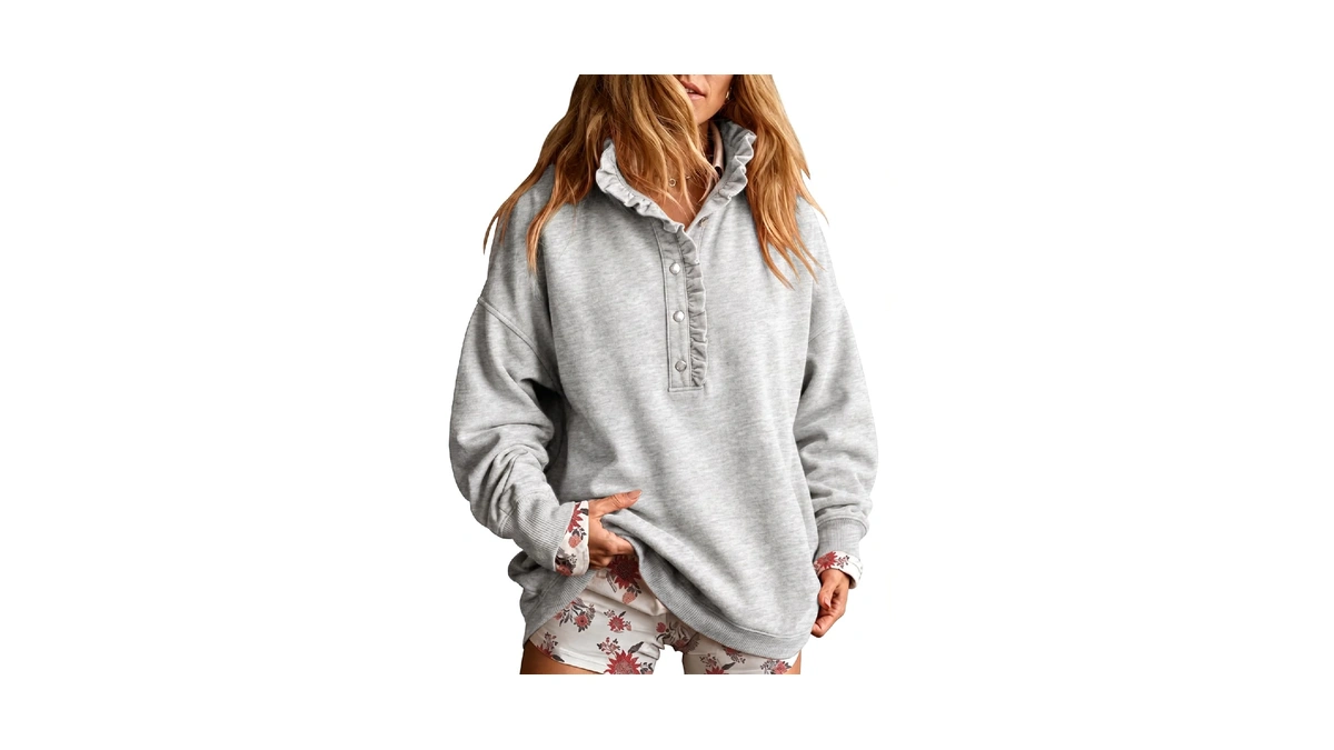 Fisoew Womens Sweatshirt Mock Neck Henley Pullover Oversized Fall Outfits