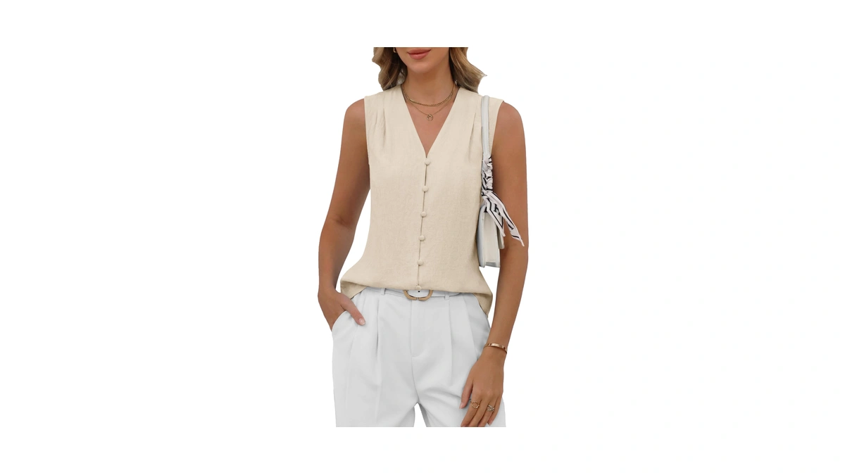Zelroxa Womens Sleeveless Button Down Up Tank Tops Business Work