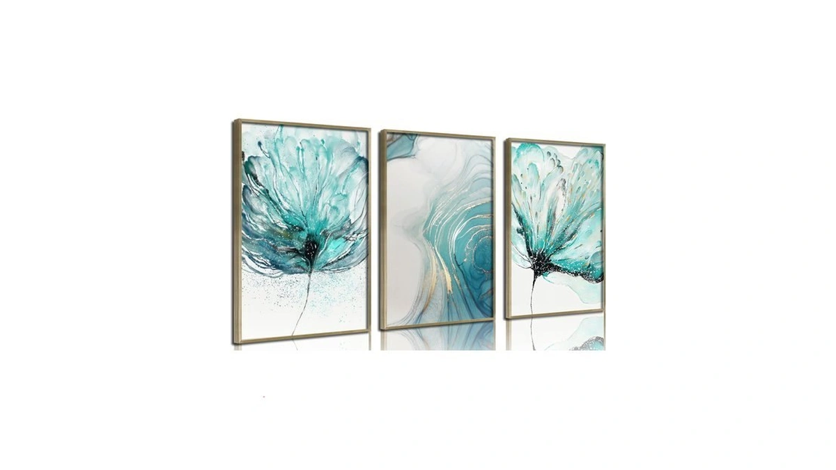 Bvveykxx Abstract Blue Gold Wall Art, Blue And Gold Floral