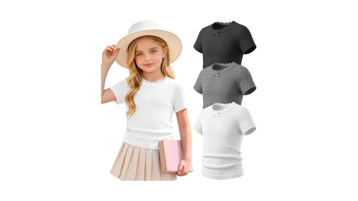 Halfchet 3 Pack Toddler Girl Cotton Shirts, 3-color, 2 T
